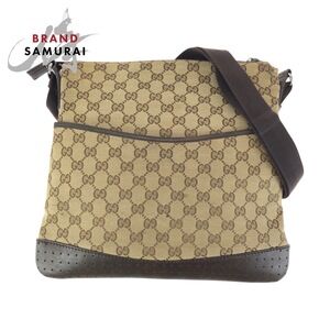 GUCCI Brown Beige Shoulder Bag Messenger GG Canvas Leather